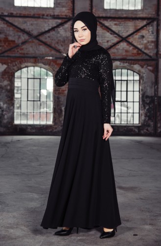BURUN Sequined Evening Dress 81659-02 Black 81659-02
