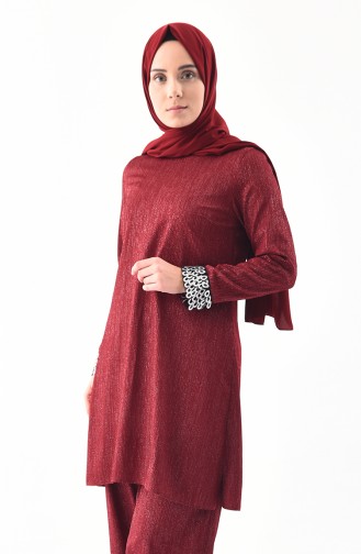 Kol Detaylı Tunik Pantolon İkili Takım 5442-01 Bordo