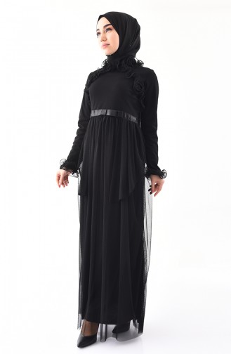 Black Hijab Evening Dress 81675-01