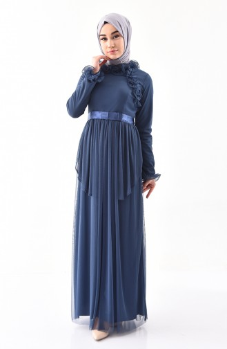 Indigo Hijab Evening Dress 81675-02