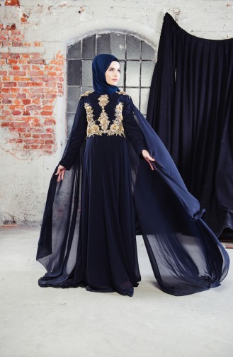 Dunkelblau Hijab-Abendkleider 8240-01