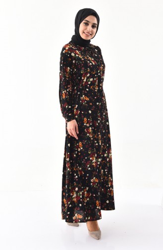 Flower Patterned Dress 3041-01 Black 3041-01