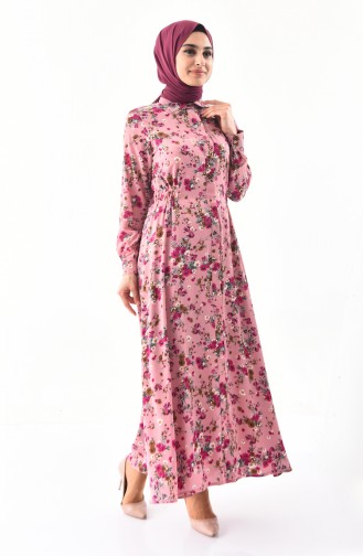 فستان كاجوال بتصميم مورّد 3041-04 لون وردي باهت 3041-04