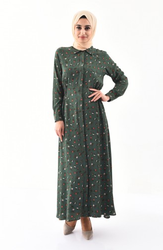 فستان كاجوال بتصميم مورّد 3041A-01 لون اخضر داكن 3041A-01