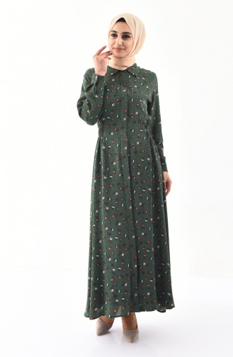 فستان كاجوال بتصميم مورّد 3041A-01 لون اخضر داكن 3041A-01