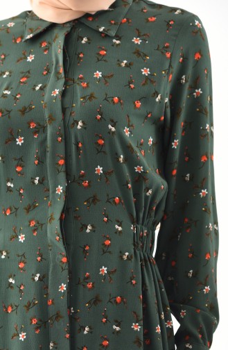 Flower Patterned Dress 3041A-01 dark Khaki 3041A-01