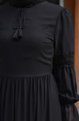 Lace Detailed Chiffon Dress 5472-09 Black 5472-09