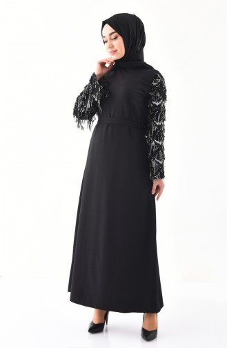 Payetli Elbise 4075-03 Siyah