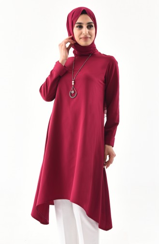 Kolyeli Asimetrik Tunik 7051A-03 Mürdüm