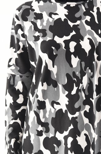 Camouflage Patterned Long Tunic 7789-01 Black 7789-01