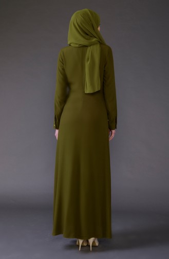 فستان بتفاصيل من الكشكش 1005-06 لون اخضر كاكي 1005-06