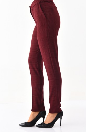 Pantalon a Motifs Carreaux 4238-01 Bordeaux 4238-01