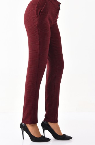 Pantalon a Motifs Carreaux 4238-01 Bordeaux 4238-01