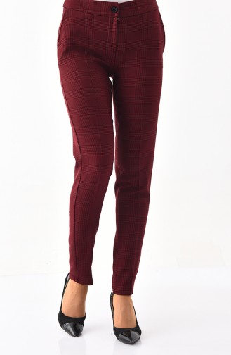 Pantalon a Motifs Carreaux 4238-01 Bordeaux 4238-01