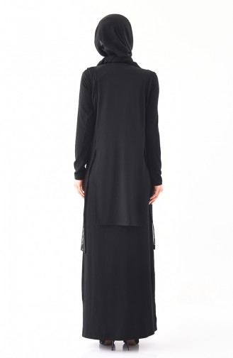 Fileli Yelek Elbise İkili Takım 1163-01 Siyah