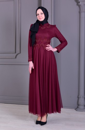 BURUN Pearls Evening Dress 81650-01 Bordeaux 81650-01