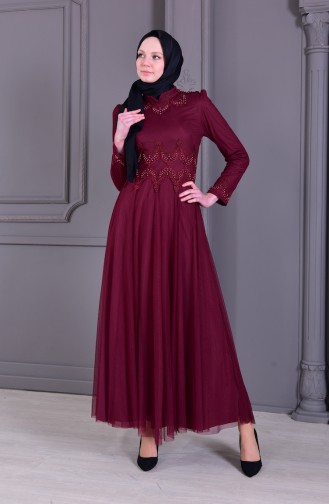 BURUN Pearls Evening Dress 81650-01 Bordeaux 81650-01