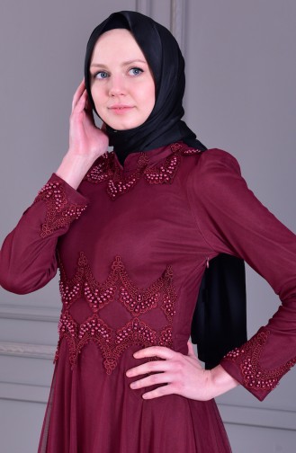 BURUN Pearls Evening Dress 81650-01 Bordeaux 81650-01