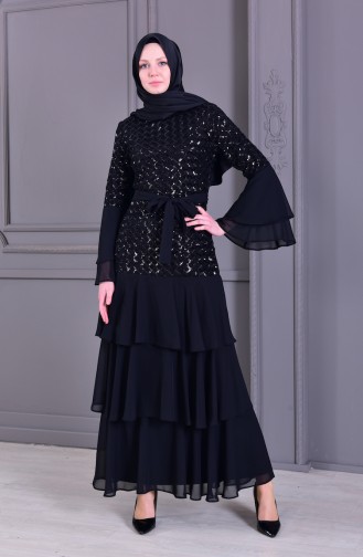 BURUN  Sequined Evening Dress 81672-03 Black 81672-03