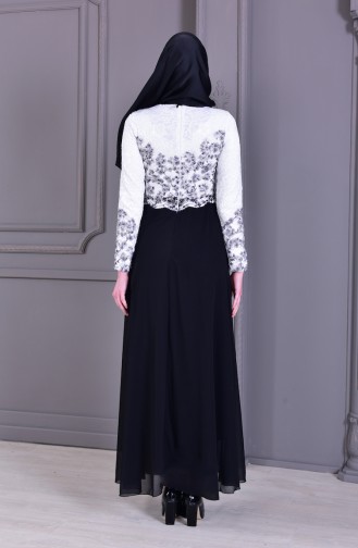 Stone Printed Evening Dress 0165-01 White Black 0165-01