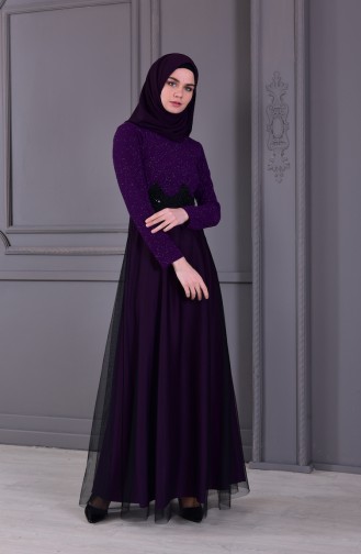 Lace Detailed Evening Dress 3833A-04 Purple 3833A-04