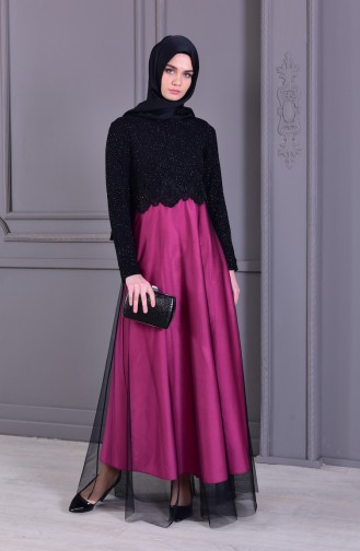 Laced Glittered Evening Dress 3839-12 Black Pink 3839-12