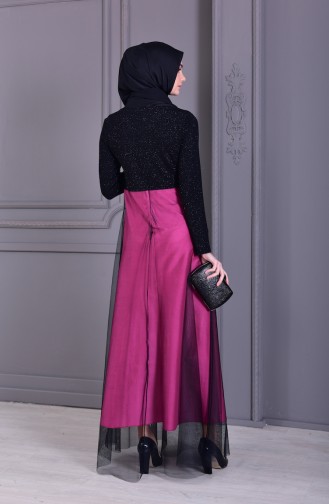 Laced Glittered Evening Dress 3839-12 Black Pink 3839-12