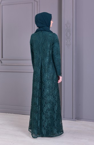 Emerald Green Hijab Evening Dress 4001-04
