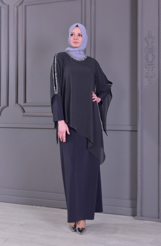Grau Hijab-Abendkleider 4007-04