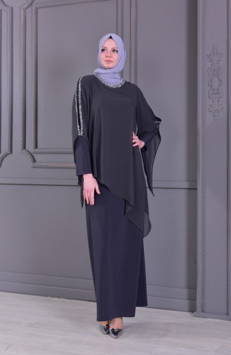 Robe de Soirée Grande Taille 4007-04 Gris 4007-04