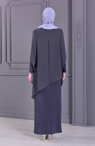 Grau Hijab-Abendkleider 4007-04
