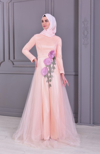 Lachsrosa Hijab-Abendkleider 8145-01