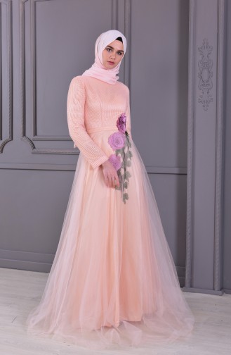 Lachsrosa Hijab-Abendkleider 8145-01