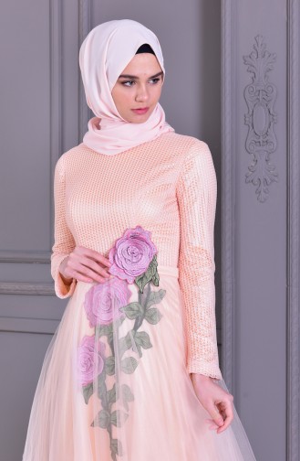 Lachsrosa Hijab-Abendkleider 8145-01