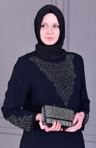 Büyük Beden Taş Baskılı Abiye Elbise 6199-01 Siyah