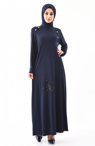 METEX Large Size Button Detailed Dress 1133-03 Navy Blue 1133-03