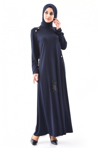 METEX Large Size Button Detailed Dress 1133-03 Navy Blue 1133-03