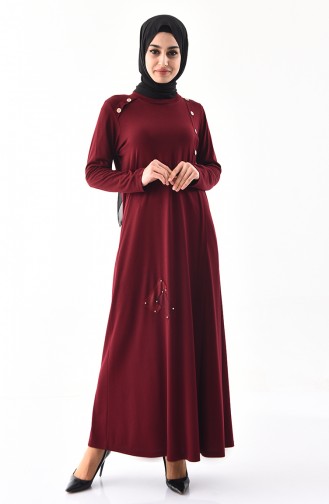 METEX Large Size Button Detailed Dress 1133-07 Claret Red 1133-07