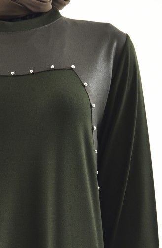 METEX Large Size Pearl Detail Dress 1139-02 Khaki 1139-02