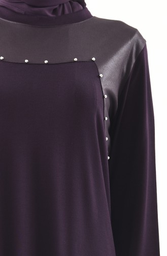 METEX Large Size Pearl Detail Dress 1139-05 Purple 1139-05