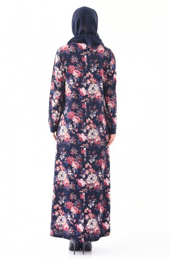 METEX Large Size Floral Patterned Pearl Dress 1148-04 Navy Blue Dried Rose 1148-04