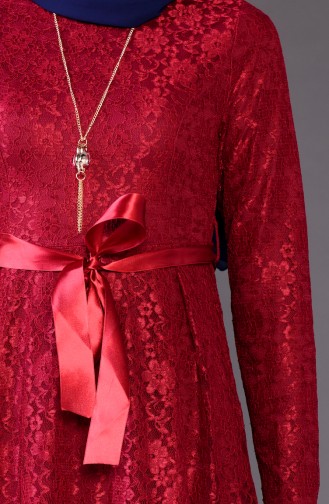 Lace Overlay Necklace Dress 5541-01 Bordeaux 5541-01