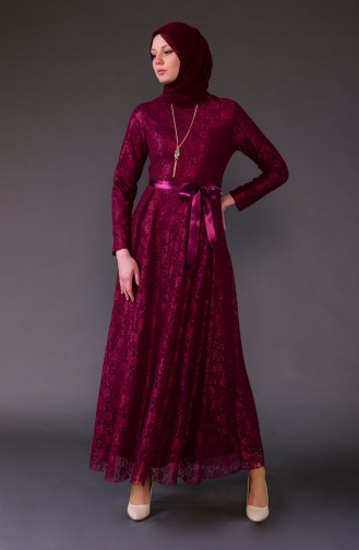 Lace Overlay Necklace Dress 5541-04 Plum 5541-04