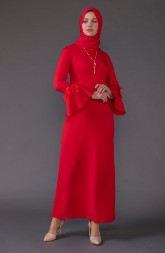 فستان مزين بقلادة 5584-02لون احمر 5584-02