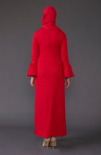 فستان مزين بقلادة 5584-02لون احمر 5584-02