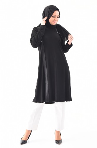 METEX Large Size Pearls Tunic 1128-01 Black 1128-01