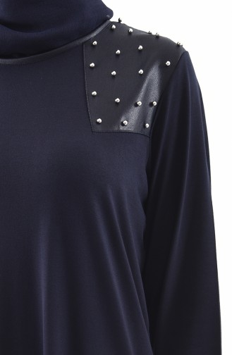 METEX Large Size Pearls Tunic 1128-03 Navy Blue 1128-03