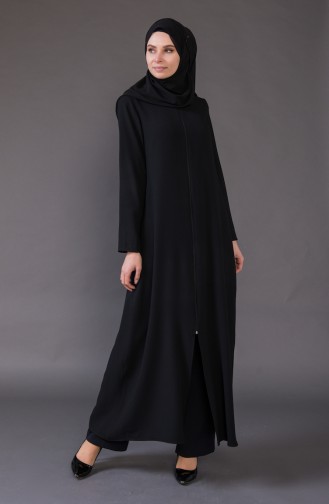 Abaya a Fermeture Grande Taille 1006-01 Noir 1006-01