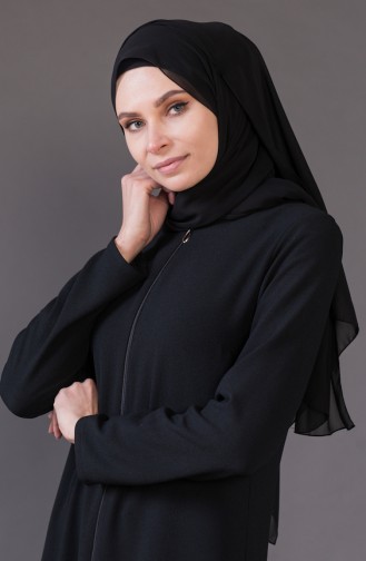 Abaya a Fermeture Grande Taille 1006-01 Noir 1006-01