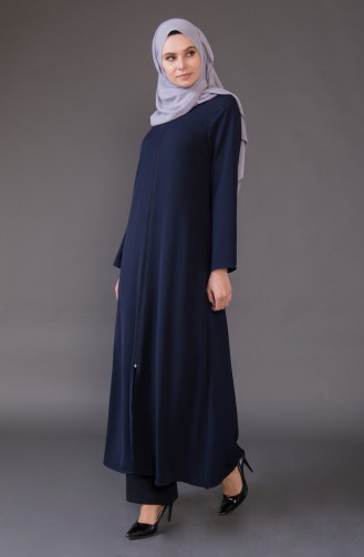 Abaya a Fermeture Grande Taille 1006-04 Bleu Marine 1006-04